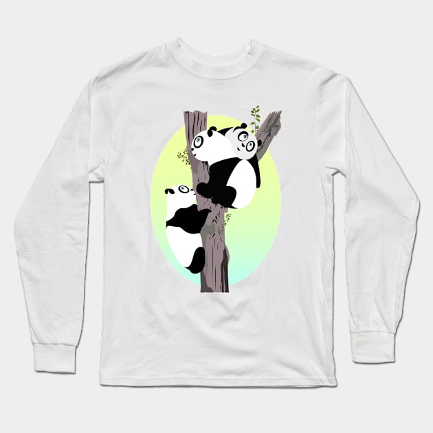 Pandas in a tree Long Sleeve T-Shirt by adamzworld